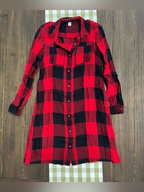 Old Navy Red and Black Buffalo Plaid Shirt Dress